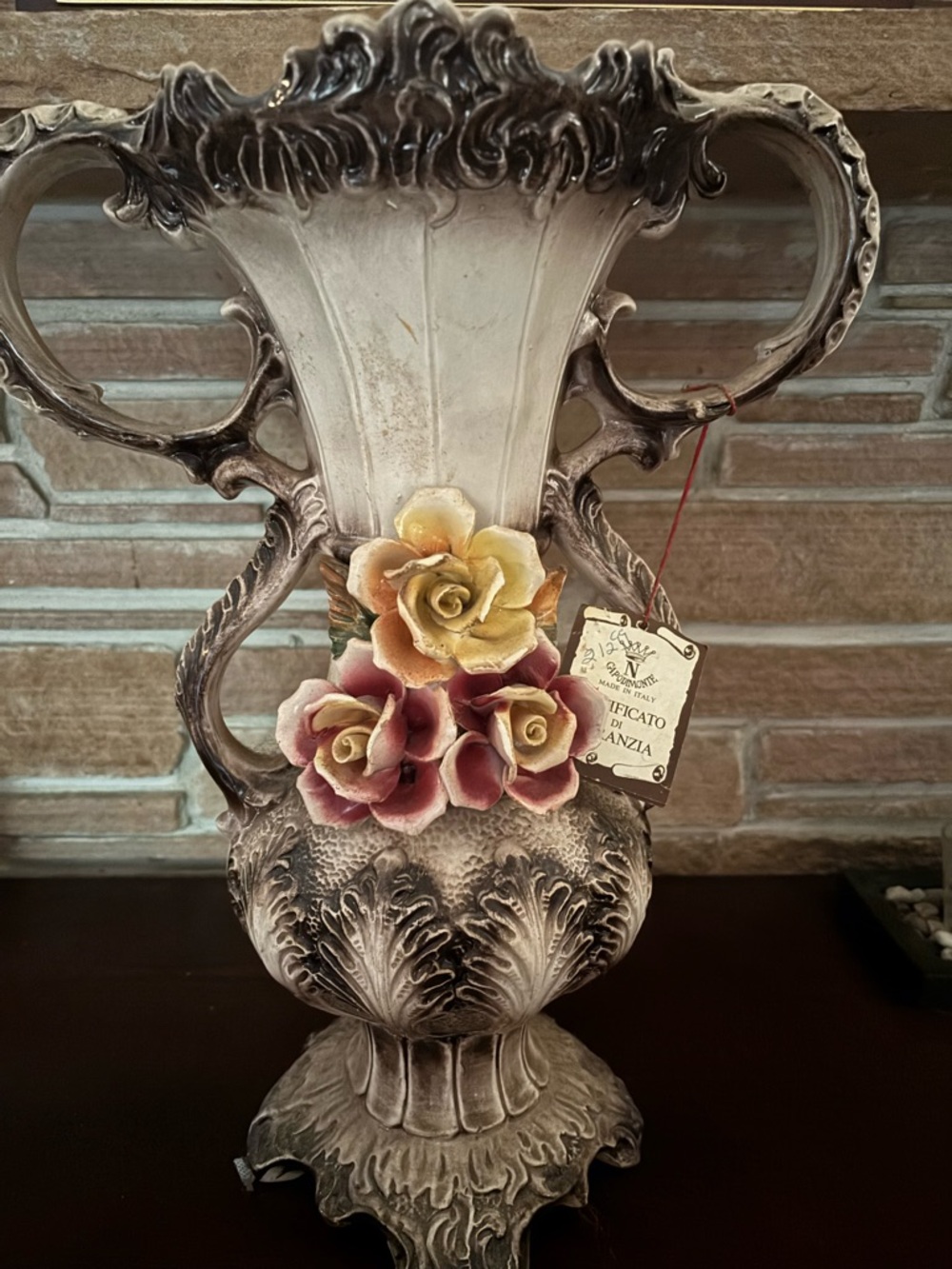 Gorgeous Large (17” tall) Capodimonte Decorative Floral Accent Vase